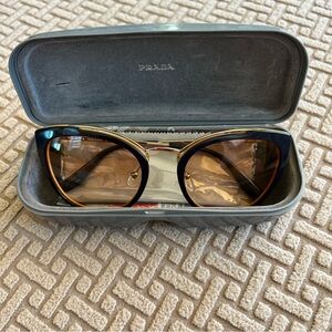 Prada Navy Yellow Gold Cat Eye Sunglasses with Brown Lenses
